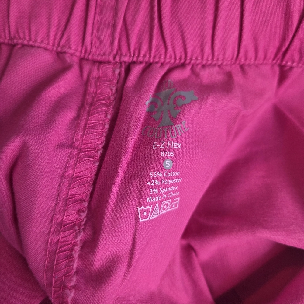 Black and Pink Heart Print Scrub Top and Pants Set Top XS Med Couture Pants S - Picture 4 of 5